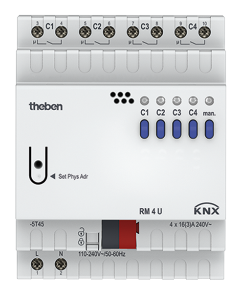 Theben RM 4 U KNX Schaltaktor 4-fach, 16 A 200 µF, KNX TP