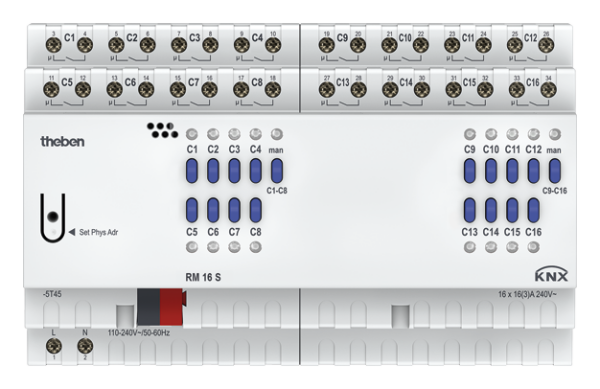 Theben RM 16 S KNX Schaltaktor 16-fach, 16 A 200 µF, KNX TP