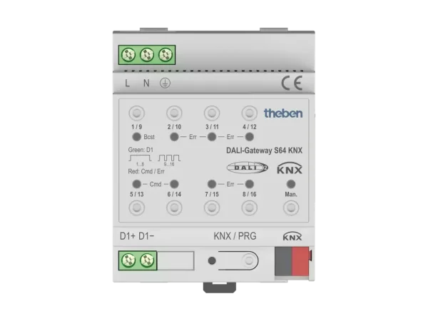 Theben DALI-Gateway S64 KNX DALI-Gateway 1-fach, KNX TP, für 64 DALI-Leuchten