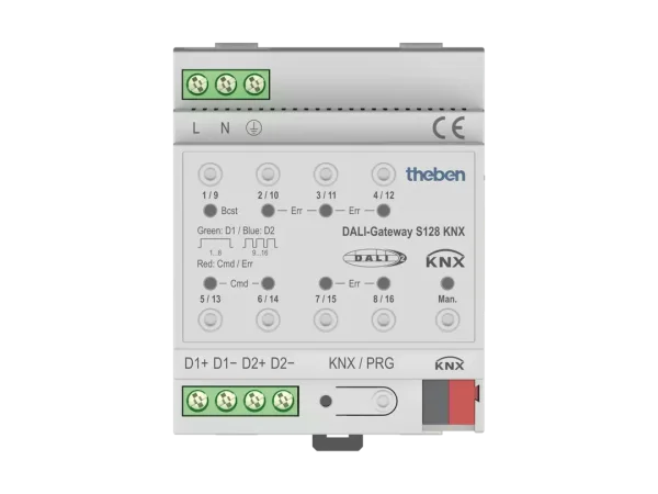 Theben DALI-Gateway S128 KNX DALI-Gateway 2-fach, für 2x64 DALI-Leuchten