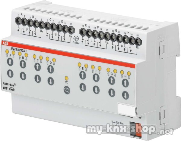 ABB JRA/S 2.230.5.1 KNX Jalousie-/Rollladenaktor mit Fahrzeitermittlung 2-fach 230V AC REG