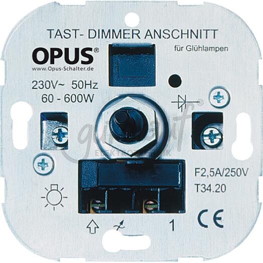 Tast-Glühlampen-Dimmer 230V 60-600W, 50Hz, Schraubklemmen