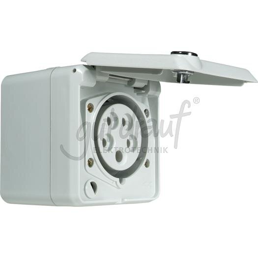 CEE-Steckdose AP, IP44, 16A RAL 7035, paßt zu AP-Dose xyz