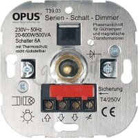 elektron. Serien-Schalt-Dimmer mit Thermoschutz, 20-500VA