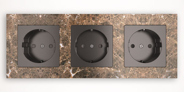 Tense KNX SOCKSEMM3 Socket 3-fach Rahmen Stone Emperador Marron Marble