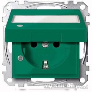 Merten MEG2313-0304 SCHUKO-Steckd.f.Sonderstr.kr.m.Klappd. Ko.Licht u.Schriftf.BRS,StK,SV,grün,Sys.M