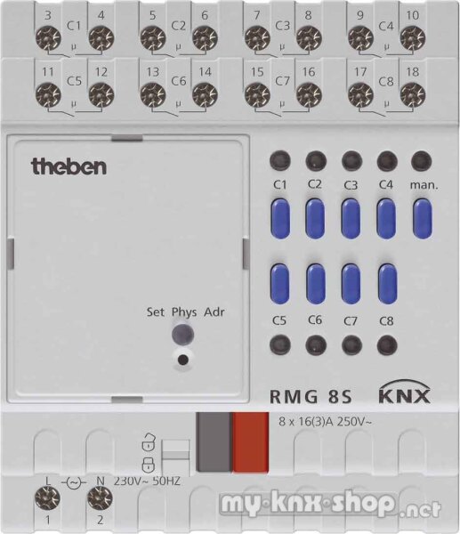 Theben RMG 8 S KNX Schaltaktor (Grundmodul MIX2) 8-fach, 16 A 140 µF, KNX TP, Data Secure, Grundgerät MIX2