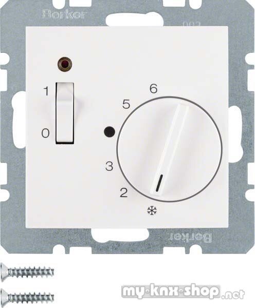 Berker 20301909 Temperaturregler mit Öffner, Zentralstück, Wippschalter und LED S.1/B.3/B, polarweiß, matt