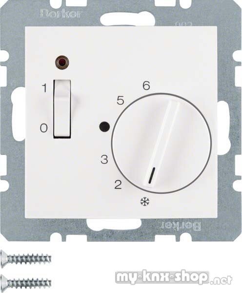 Berker 20311909 Temperaturregler 24 V mit Öffner, Zentralstück, Wippschalter und LED S.1/B.1/B.3/B.7, polarweiß, matt