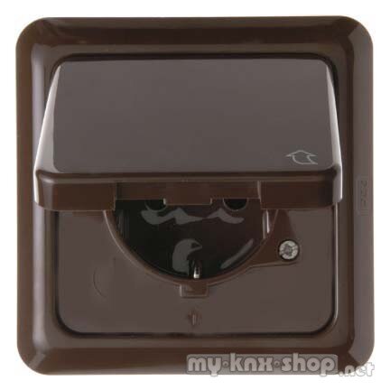 Berker 471801 Steckdose SCHUKO mit Klappdeckel und Rahmen wg Up IP44 braun, glänzend