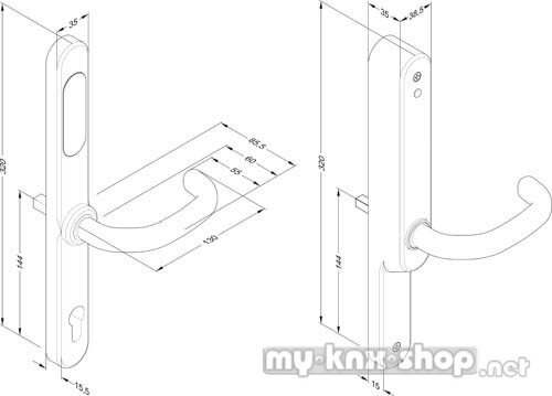 effeff AnyKey Sicherheitsbeschlag Tastatur, 8 mm Vier kant 49610802111-B87