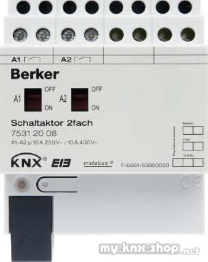 Berker 75312008 Schaltaktor 2fach 16 A Schließer, Hand, Status, REG KNX lichtgrau